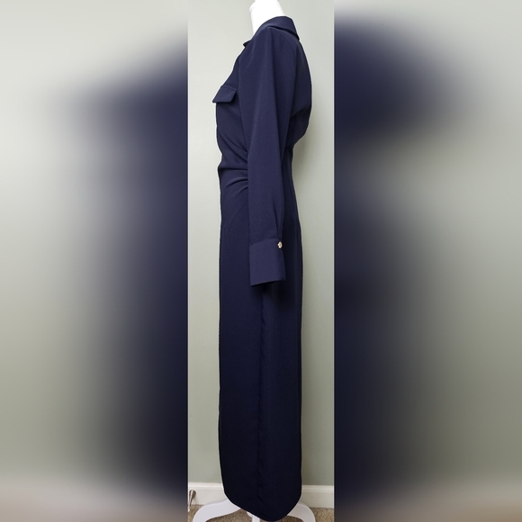 ZARA NAVY BLUE Ruched Zippered SHIRTDRESS MIDI XS - Picture 3 of 13